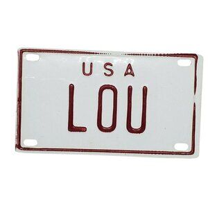 U.S.A Lou Personalized Mini License Plate White Red | Collectible Bicycle Bike